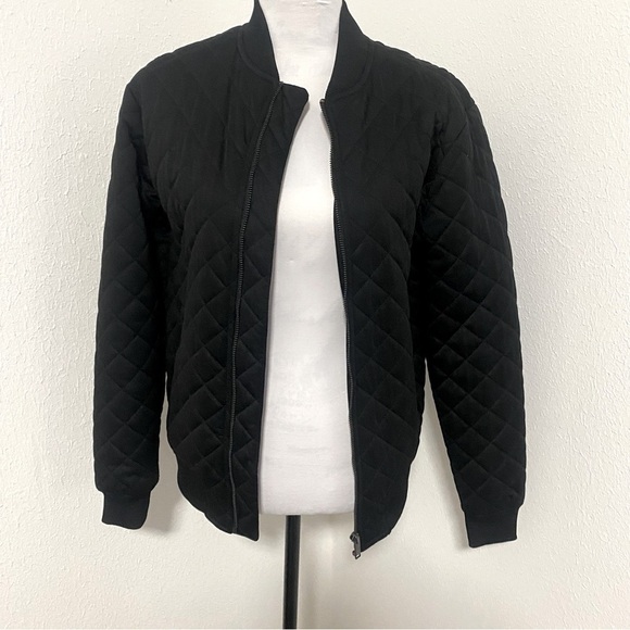 Zara Black Diamond Quilted Bomber Jacket with Pockets Full Zip Unique Y2K EUC - Picture 1 of 13